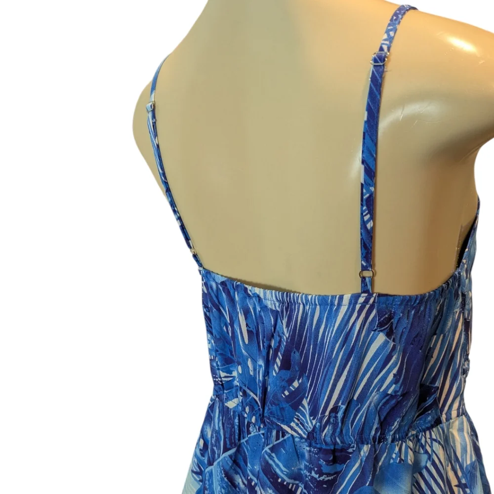 Hawaiianize Blue Tropical Print Cotton Maxi Dress Women's Large NWT